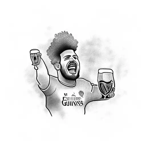 A football player kicking a pint of Guinness with the words 'Manchester United' written below tattoo design idea