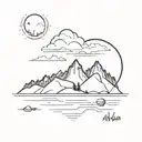 A minimalist tattoo of a heart shaped island in Alaska under the moonlight tattoo design idea