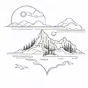 A minimalist tattoo of a heart shaped island in Alaska under the moonlight tattoo design idea
