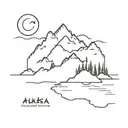 A minimalist tattoo of a heart shaped island in Alaska under the moonlight tattoo design idea