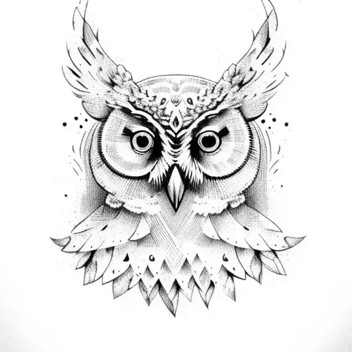 axe with myrtus flowers and owl tattoo design idea