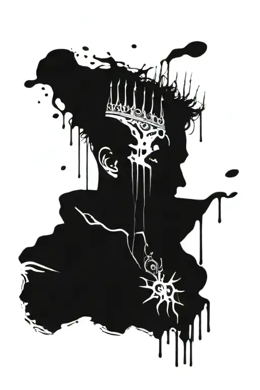 The dripping blood between King Baldwin's silhouette removing his mask and his face tattoo design idea