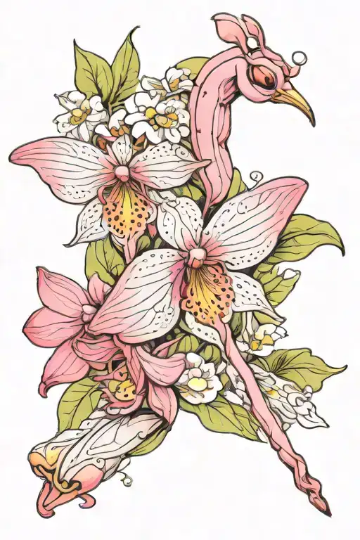 orchid mantis surrounded by flowers tattoo design idea