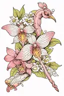 orchid mantis surrounded by flowers tattoo design idea