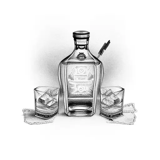 Engine With Bottle of Whiskey tattoo design idea