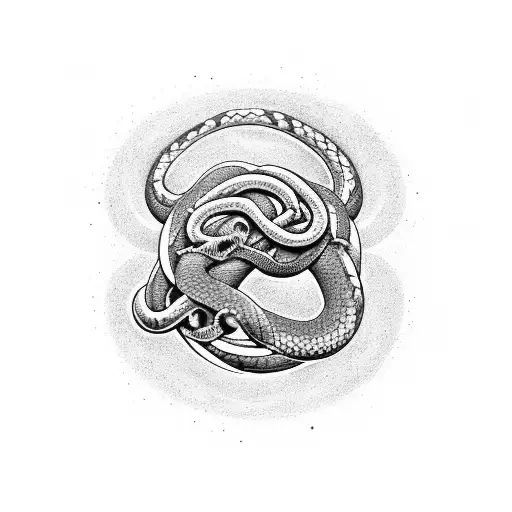 Aphex Twin's logo intertwined with a coiled snake and zombie hands tattoo design idea