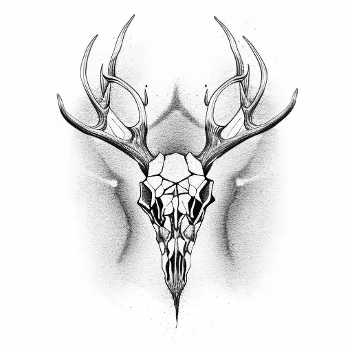 An intricate dotwork design of a deer skull with antlers tattoo design idea