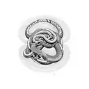 Aphex Twin's logo intertwined with a coiled snake and zombie hands tattoo design idea