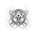 Aphex Twin's logo intertwined with a coiled snake and zombie hands tattoo design idea