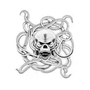 Aphex Twin's logo intertwined with a coiled snake and zombie hands tattoo design idea