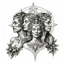 three goddesses, mother maiden crone, heada tattoo design idea
