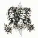 three goddesses, mother maiden crone, heada tattoo design idea