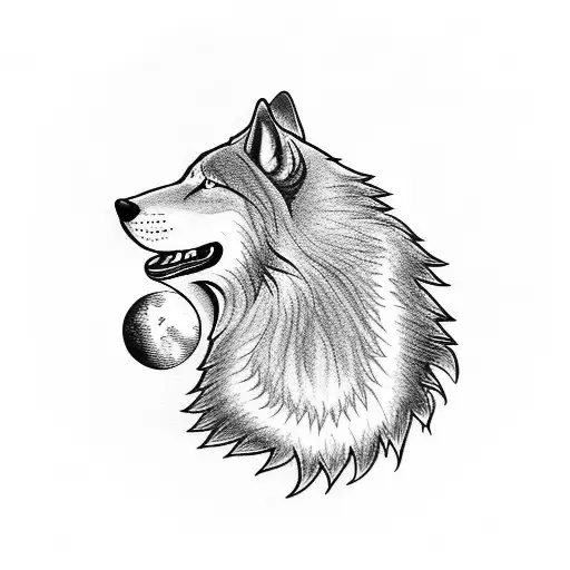 A wolf howling at a moon made of musical notes tattoo design idea