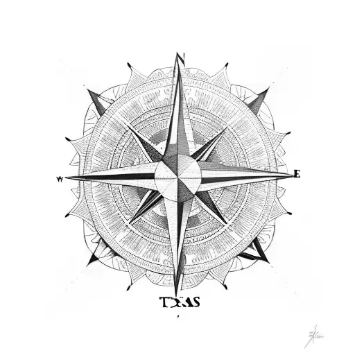 compass, canoe, star of texas tattoo design idea