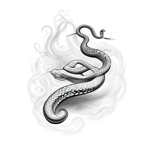 snake flower smoke tattoo design idea