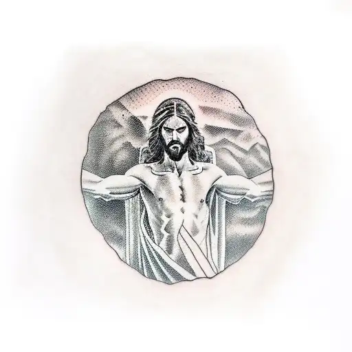 Jesus bent over a rock weeping in the garden of gethsemene with his hair covering his face  tattoo design idea