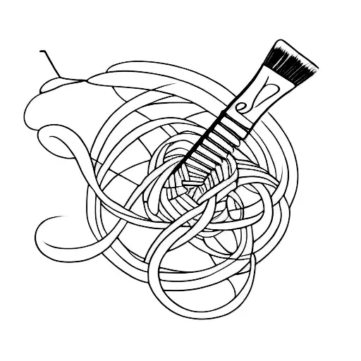 A paintbrush and crochet hook intertwined, forming a unique design tattoo design idea