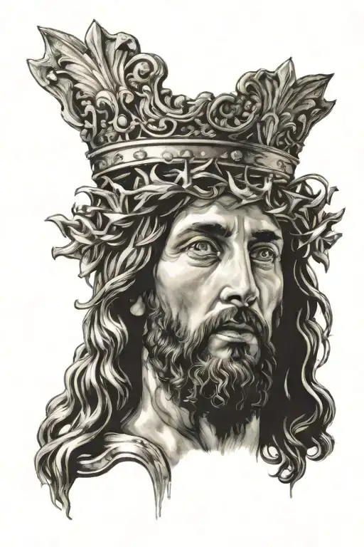 Jesus with crown Ephesians 6:10 written under it tattoo design idea