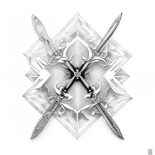 rose with butterfly knife cross over Among them 1969 in the fade from bottom to top tattoo design idea