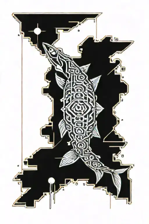 psychedelic salmon tattoo design idea