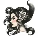 woman  with dark hair  tattoo design idea