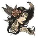 woman  with dark hair  tattoo design idea