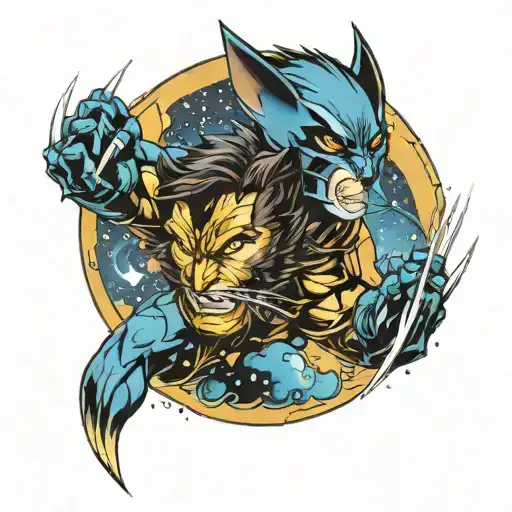 A neotraditional tattoo of Wolverine with cosmic-themed background elements like planets and stars tattoo design idea