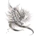 Realistic Blazing Phoenix and sakura tattoo design idea