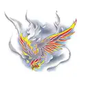 Realistic Blazing Phoenix and sakura tattoo design idea