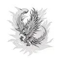 Realistic Blazing Phoenix and sakura tattoo design idea