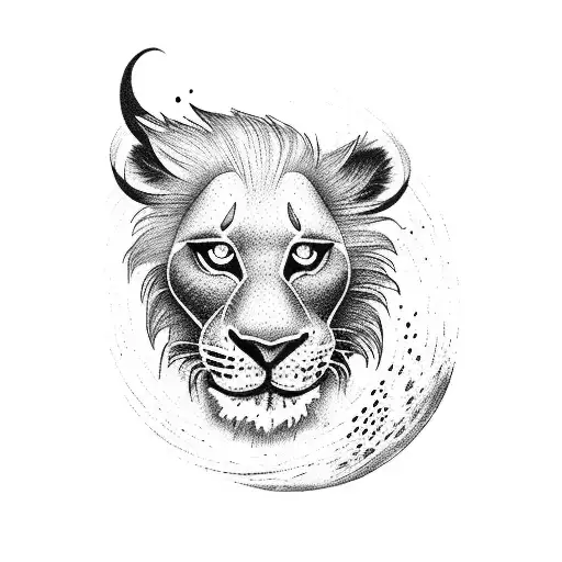 A dotwork silhouette of Rafiki holding baby Simba tattoo design idea