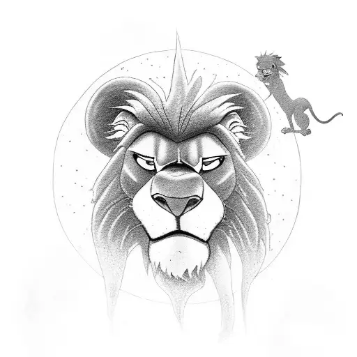 A black-grey tattoo of Mufasa and Simba's iconic scene on Pride Rock tattoo design idea