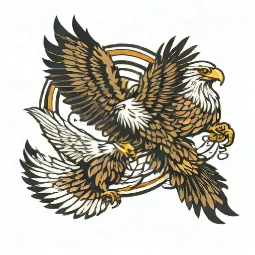 two eagles descending wind going around, one is golden eagle the other is a bald eagle  tattoo design idea