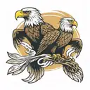 two eagles descending wind going around, one is golden eagle the other is a bald eagle  tattoo design idea