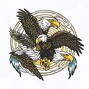 two eagles descending wind going around, one is golden eagle the other is a bald eagle  tattoo design idea