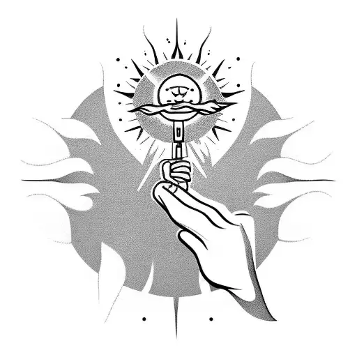 A silhouette of a nurse holding a sun in one hand and a knife in the other tattoo design idea