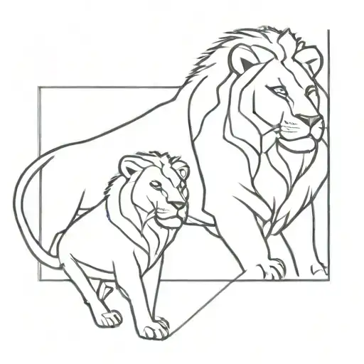 A geometric interpretation of Simba and Mufasa overlooking the Pride Lands tattoo design idea