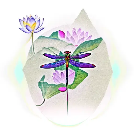 dragonfly with lotus flower tattoo design idea