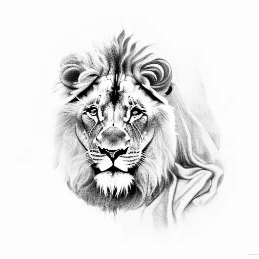 An intricate black and grey portrait of Jesus Christ with a lion's mane tattoo design idea