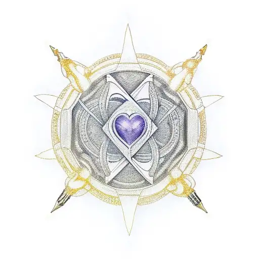 balance with pen and heart tattoo design idea