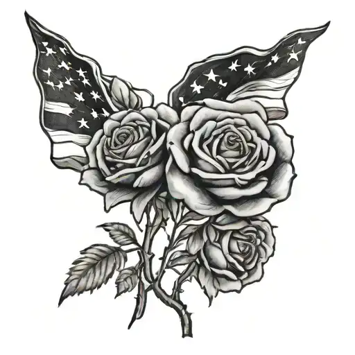 A unique design combining elements of a traditional English rose and the American flag, representing your dual heritage tattoo design idea
