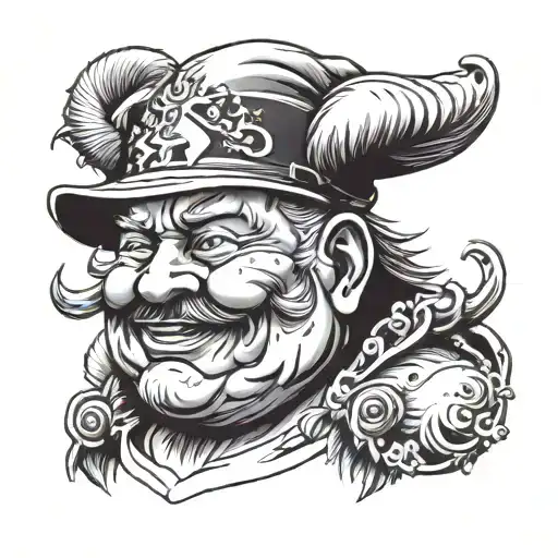 portait old fat men with had smiling  tattoo design idea