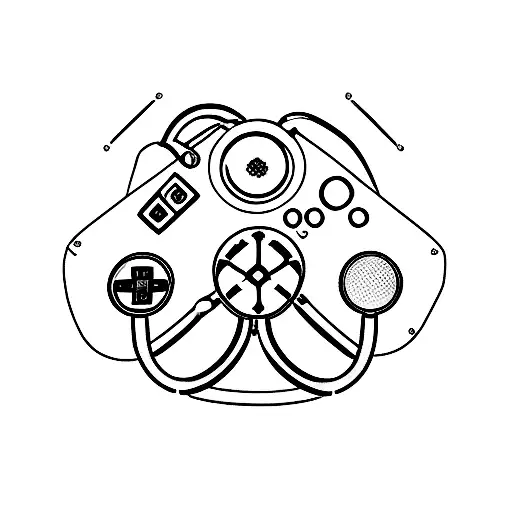 A minimalist tattoo of a video game controller transformed into a stethoscope, symbolizing the fusion of your passion for gaming and your occupation as a nurse. tattoo design idea