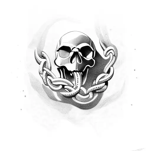 Skull, valknot, braided chain, clan, heritage tattoo design idea