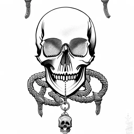Skull, valknot, braided chain, clan, heritage, miller, roman, cooper tattoo design idea