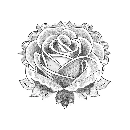 A tattoo design of a basket filled with roses and Greek items tattoo design idea