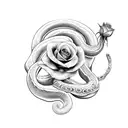 snake coiling a sword with roses tattoo design idea