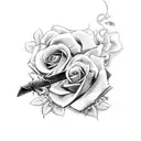 snake coiling a sword with roses tattoo design idea