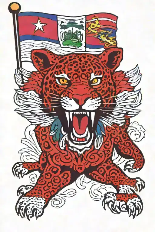haitian and belize flag above a jaguar tattoo design idea