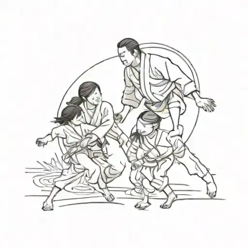 Family, judo, running towards tattoo design idea
